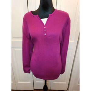 Bobbie Brooks MAagenta Layered Look Ribbed Henley L y2k Retro 00s